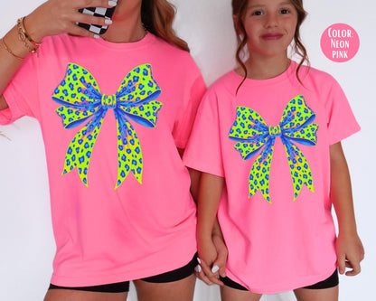 Girls Leopard Bow Shirt: Comfort Colors Kids Tee