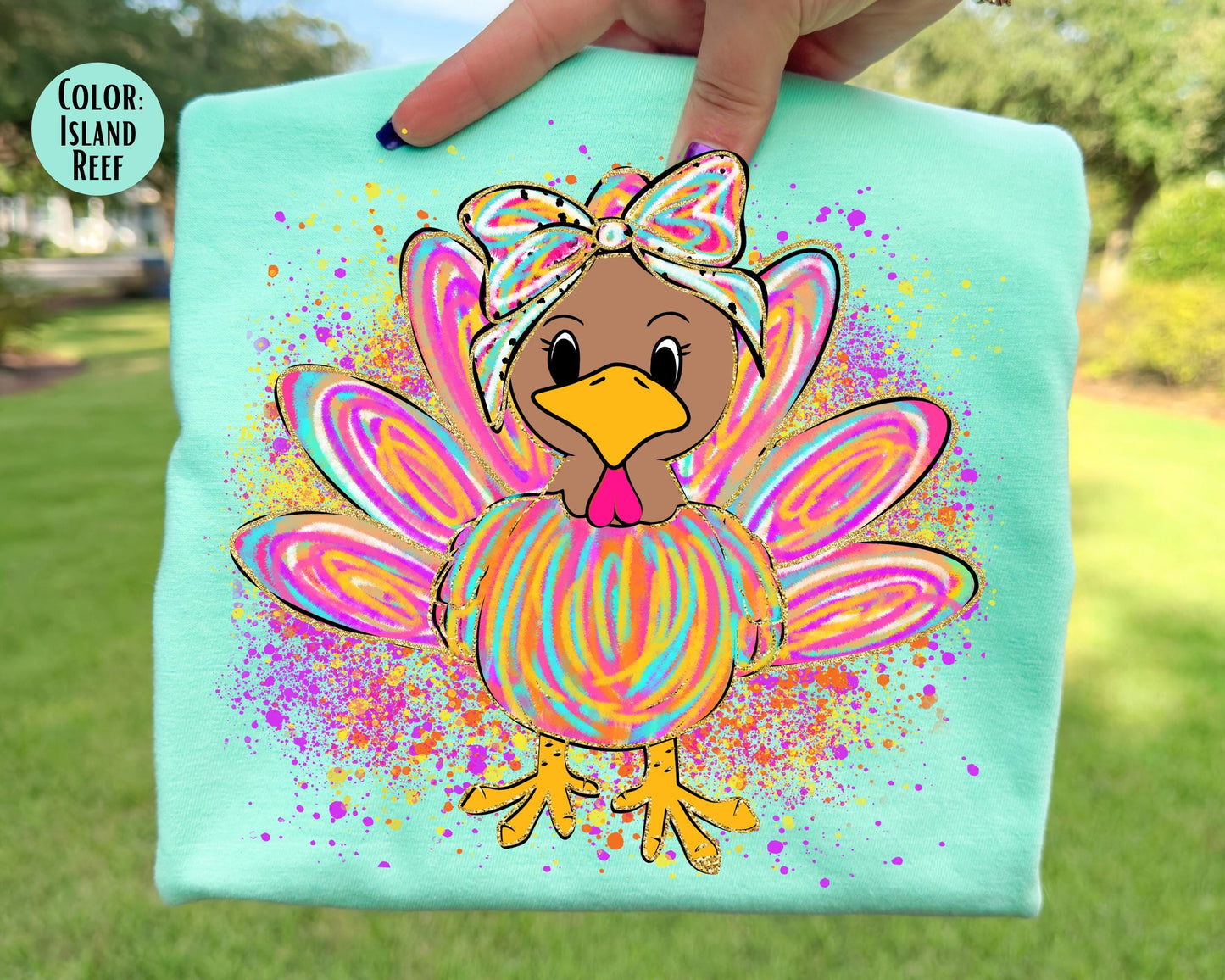 Comfort Colors Thanksgiving Turkey Shirt: Girls Watercolor Turkey Tee