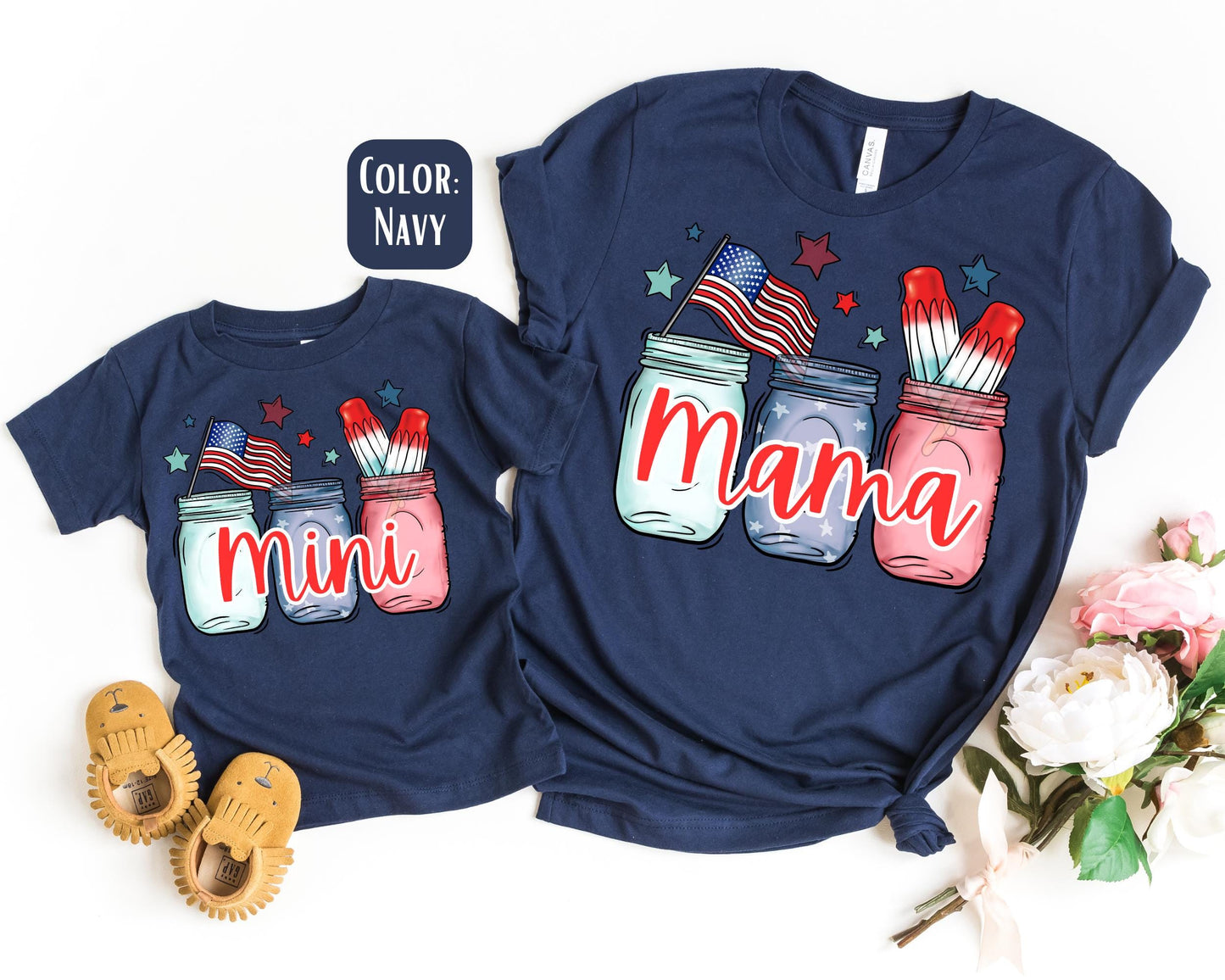 Mama Mini July 4th Mason Jar Shirt, 4th of July Mommy and Me, Matching Mommy and Me July 4th Tee, Mother Daughter Shirts, Mama Mini Outfit