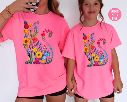 Comfort Colors Floral Cat Shirt: Mommy and Me Matching Tee