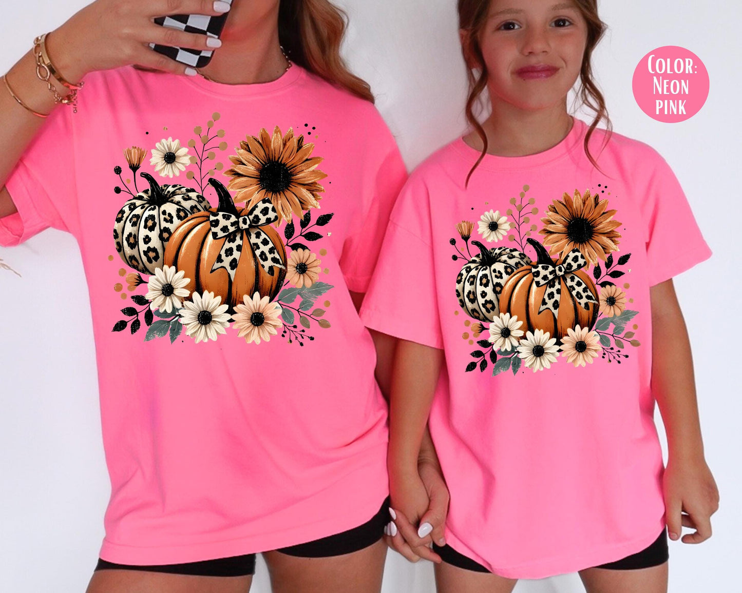 Comfort Colors Floral Fall Pumpkins Shirt, Leopard Pumpkin Tee, Thanksgiving Shirts for women