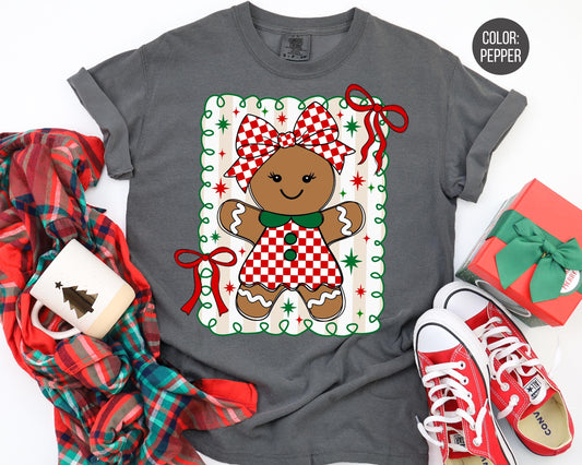 Comfort Colors Girls Preppy Gingerbread Shirt, Mommy and Me Gingerbread Shirts
