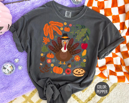 Kids Comfort Colors Thanksgiving Turkey Shirt: Boho Fall Tee