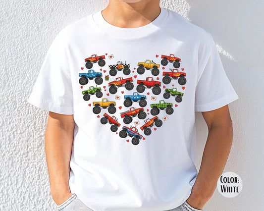 Comfort Colors® Boys Heart Monster Truck Shirt, Kids Valentines Day Shirts