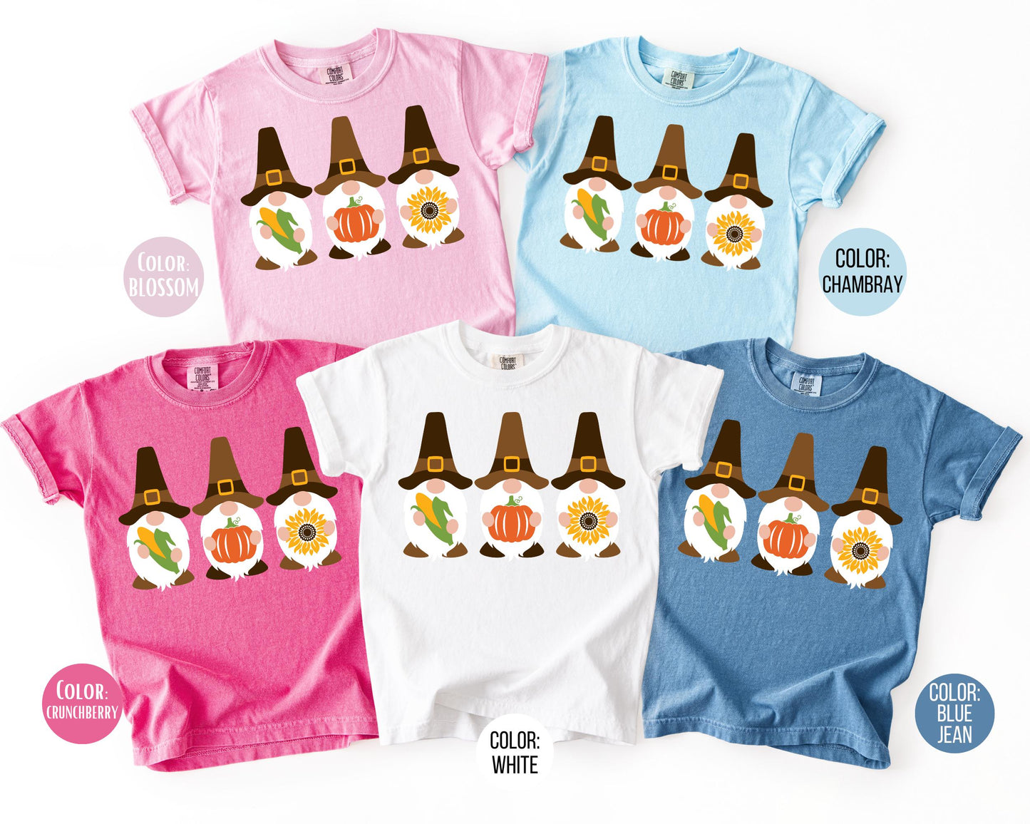Comfort Colors Pilgrim Gnomes Thanksgiving Shirt, Thanksgiving Mommy and Me Shirts, Cute Gnome Tee, Gnomes Dressed as Pilgrims