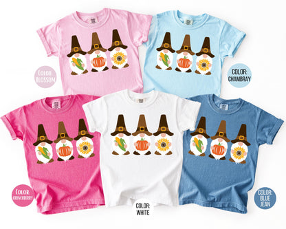 Comfort Colors Pilgrim Gnomes Thanksgiving Shirt, Thanksgiving Mommy and Me Shirts, Cute Gnome Tee, Gnomes Dressed as Pilgrims