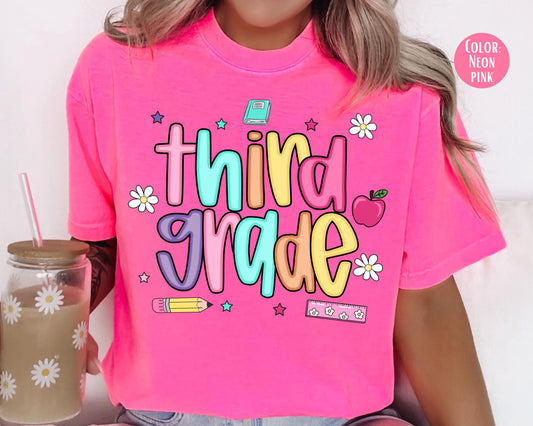 Comfort Colors® Colorful Preppy Third Grade Shirt, 3rd Grade Teacher Shirts