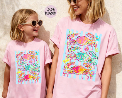 Comfort Colors® Preppy Floral Crabs Shirt, Girls Crab Shirts, Summer Tees