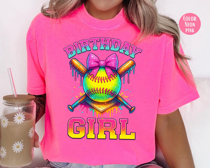 Comfort Colors Softball Birthday Girl Shirt, Girls Softball Tee