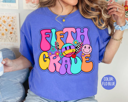Comfort Colors® Smiley Retro Fifth Grade Shirt, 5th Grade Teacher Shirts