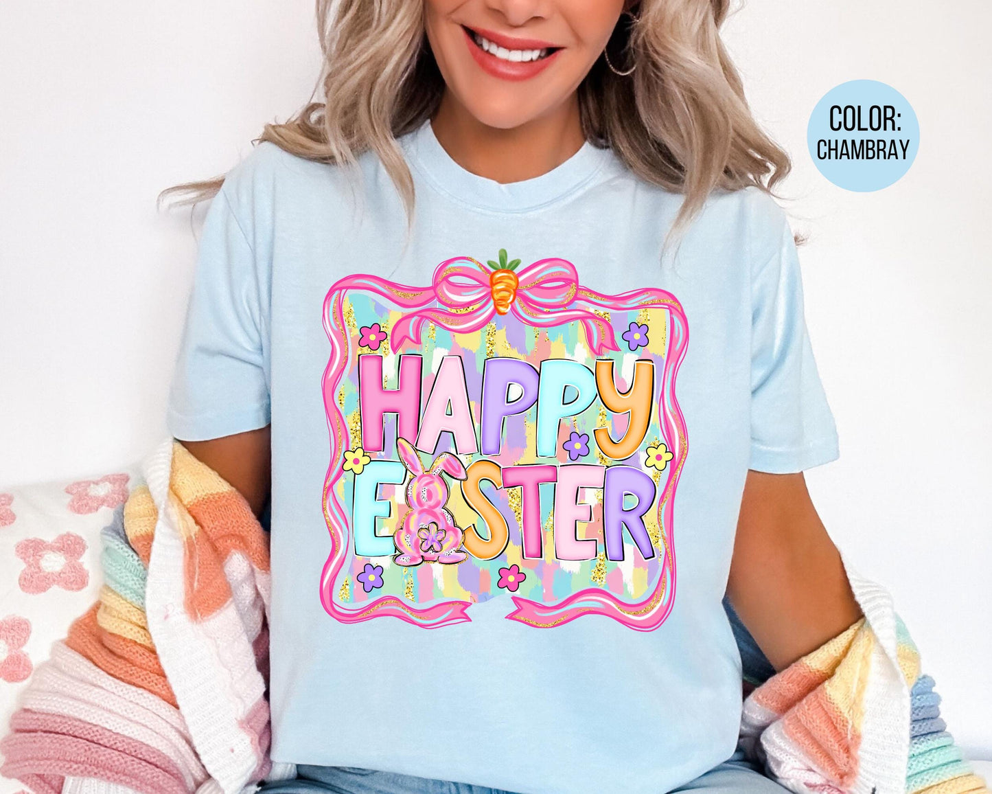 Comfort Colors® Preppy Happy Easter Shirt, Girls Easter Shirts