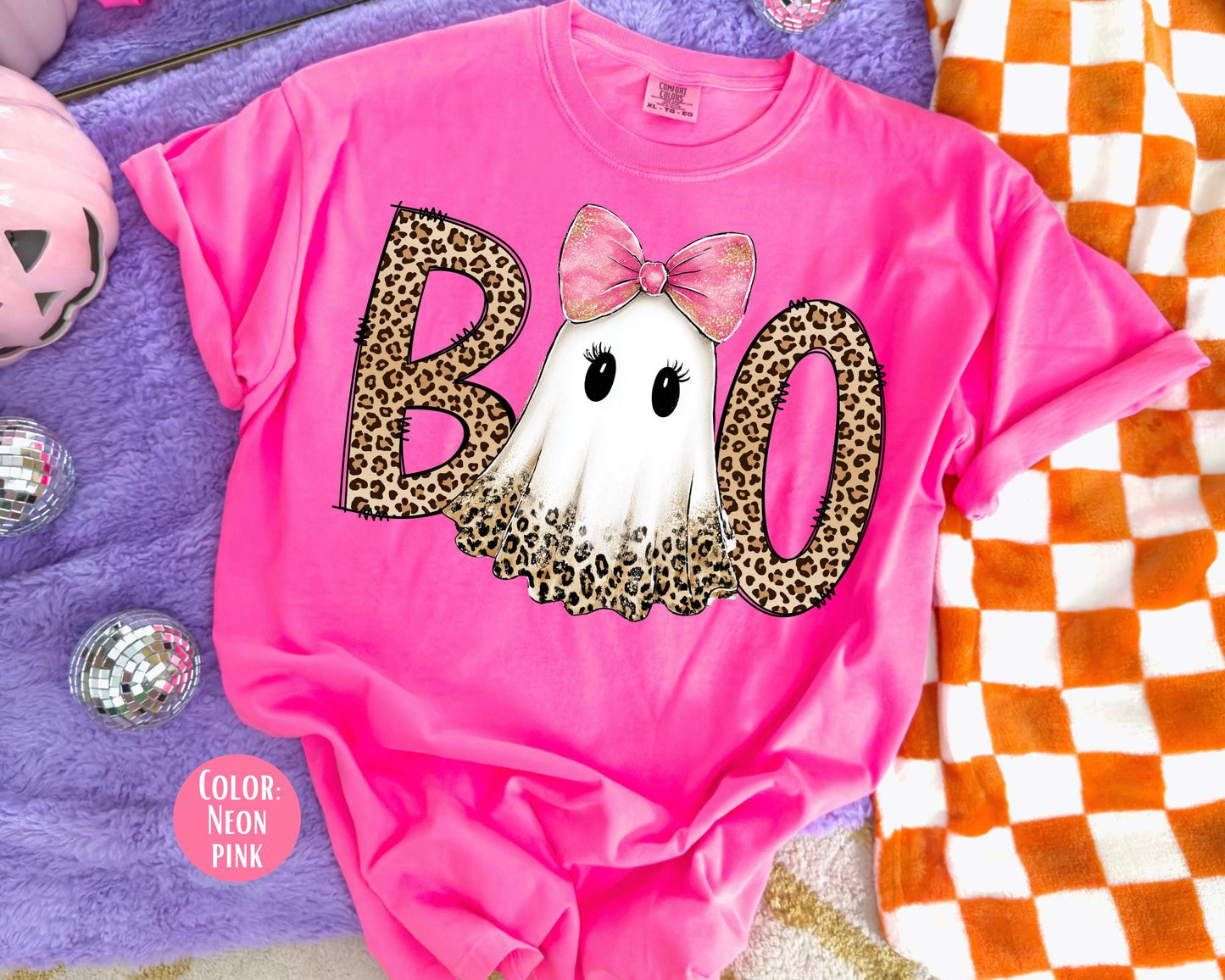 Comfort Colors Boo Leopard Ghost Halloween Shirt: Mommy and Me Tees