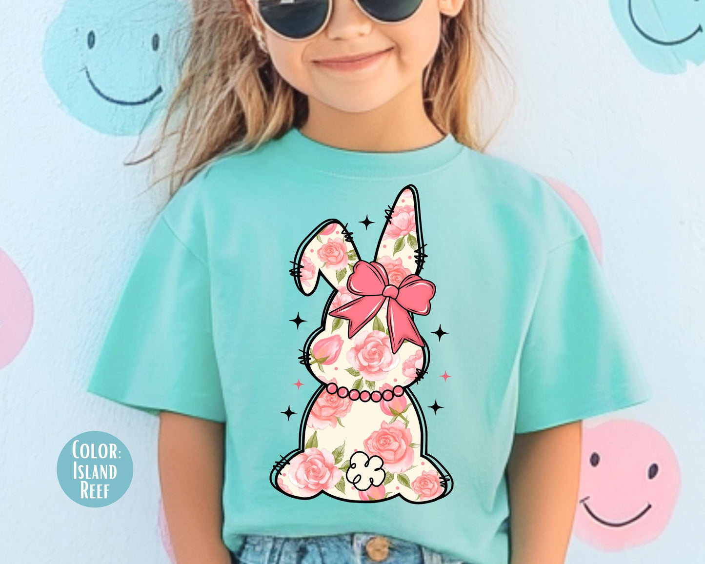 Comfort Colors® Girls Pink Floral Bunny Shirt, Easter Shirts for Kids