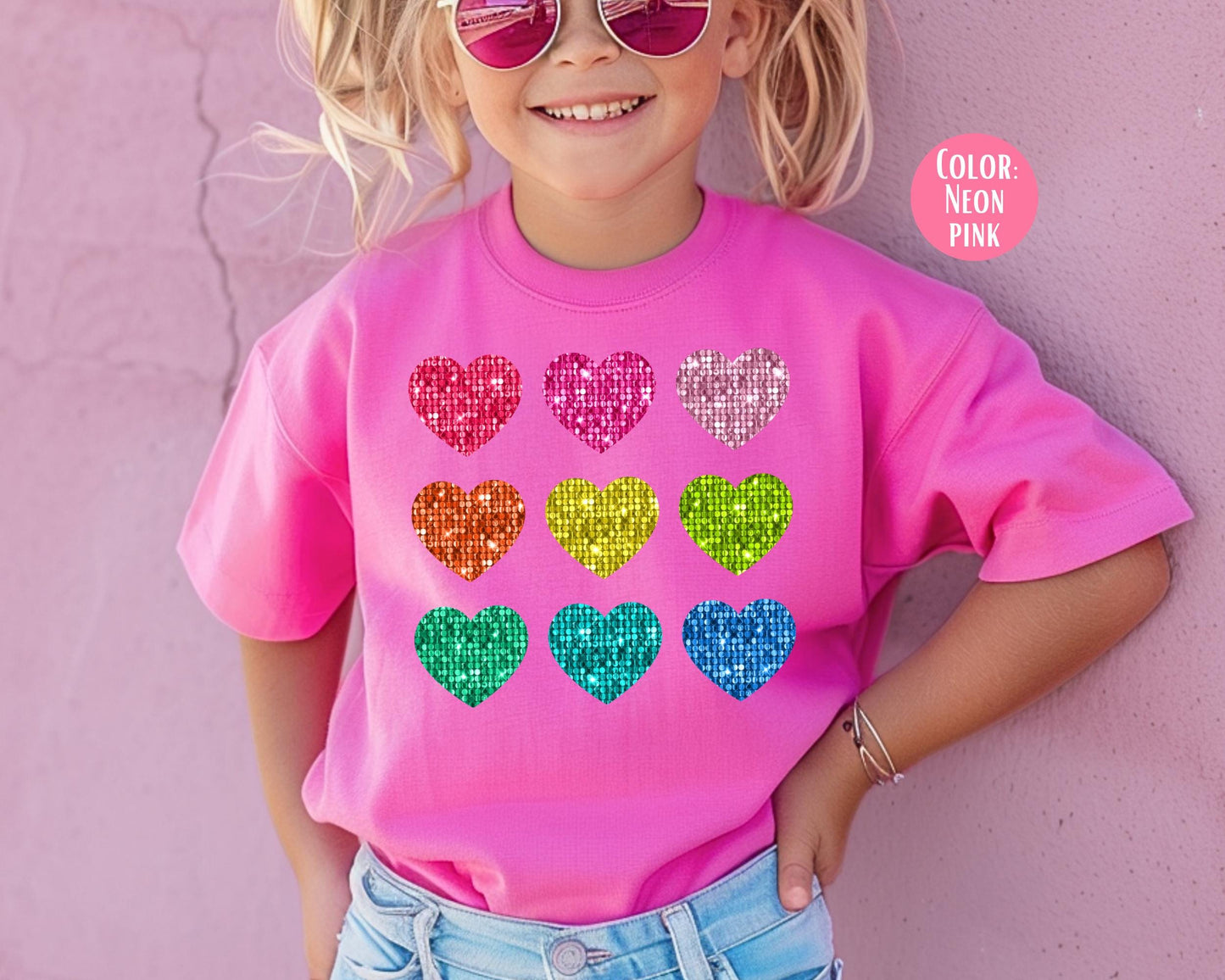 Comfort Colors Kids Faux Glitter Heart Shirt: Valentine's Day Tee