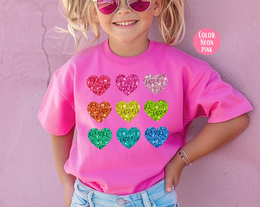 Comfort Colors Kids Faux Glitter Heart Shirt: Valentine's Day Tee