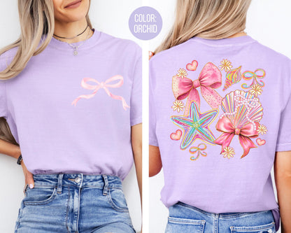 Comfort Colors Coquette Seashells Shirt, Girls Beach Shirts
