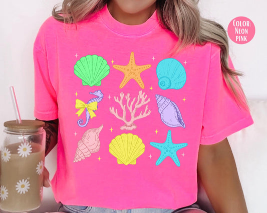 Comfort Colors® Neon Seashells Shirt, Girls Summer Shirts