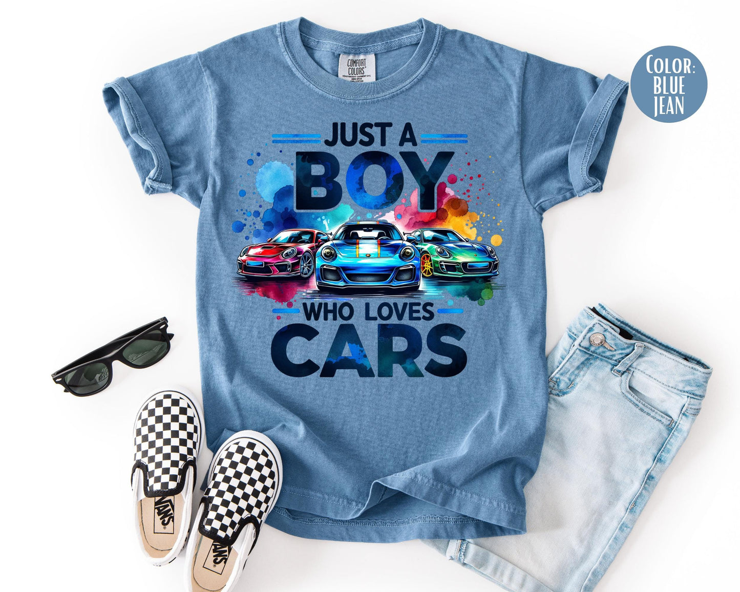 Comfort Colors Kids Car Shirt: Just a Boy Who Loves Cars