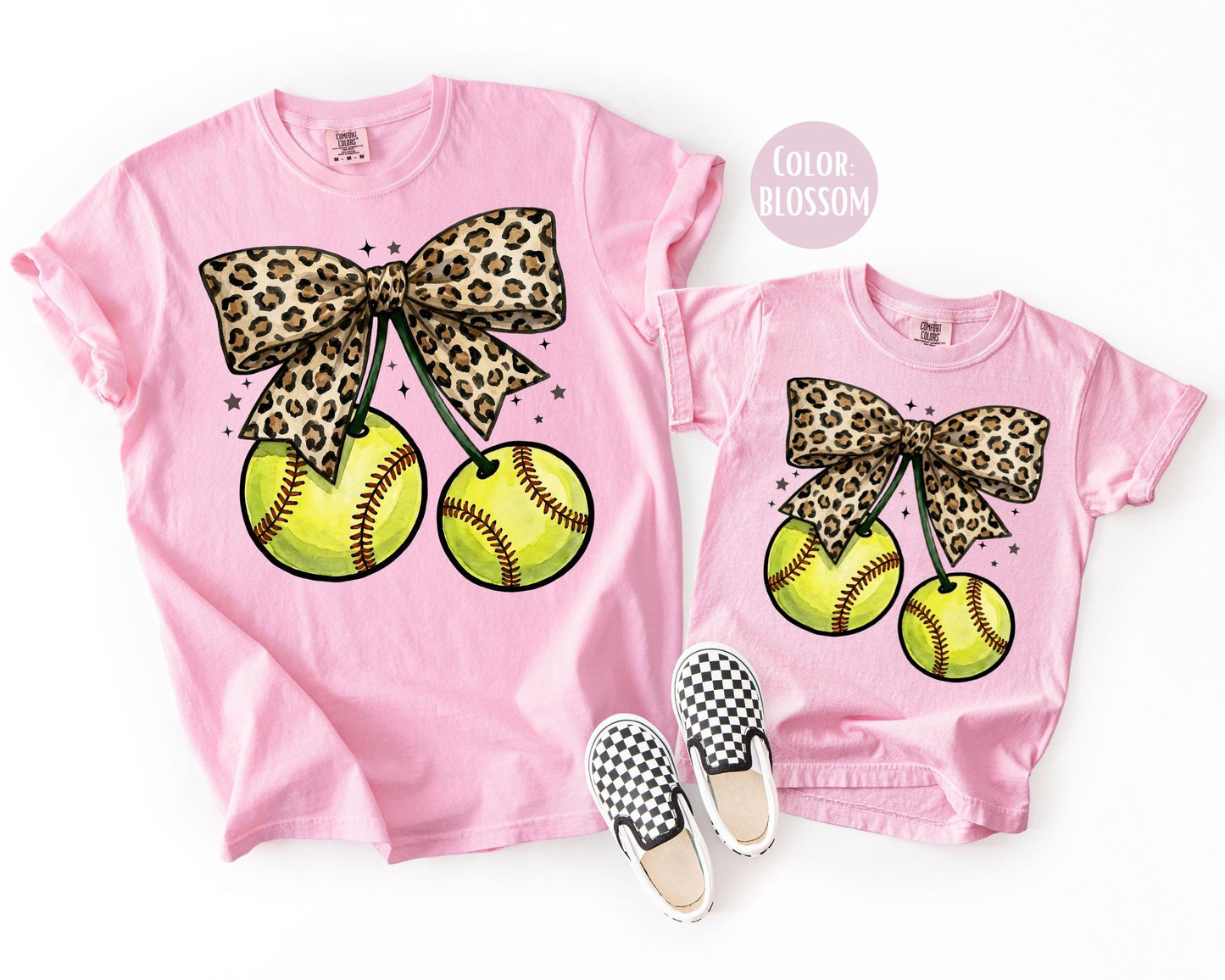 Comfort Colors Leopard Coquette Softball Shirt, Softball Mama Shirts