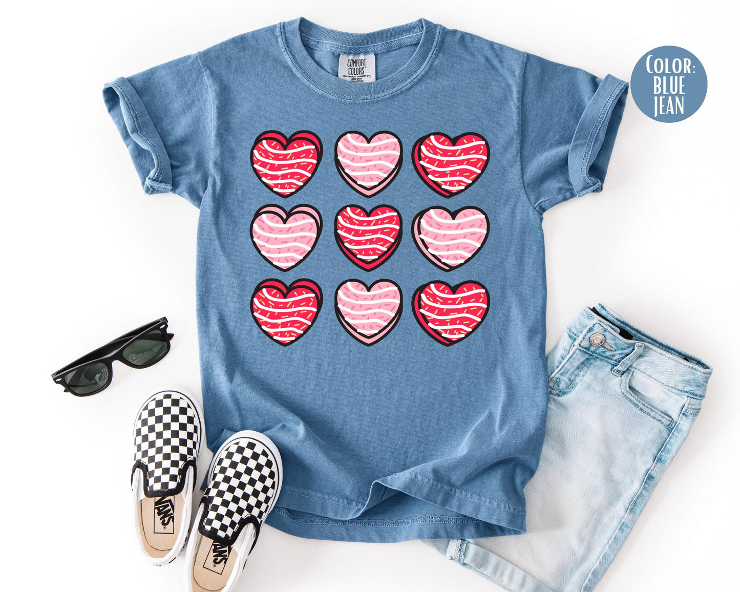 Comfort Colors Girls Heart Cakes Shirt, Mommy and Me Valentine Shirts, Kids Heart Tee