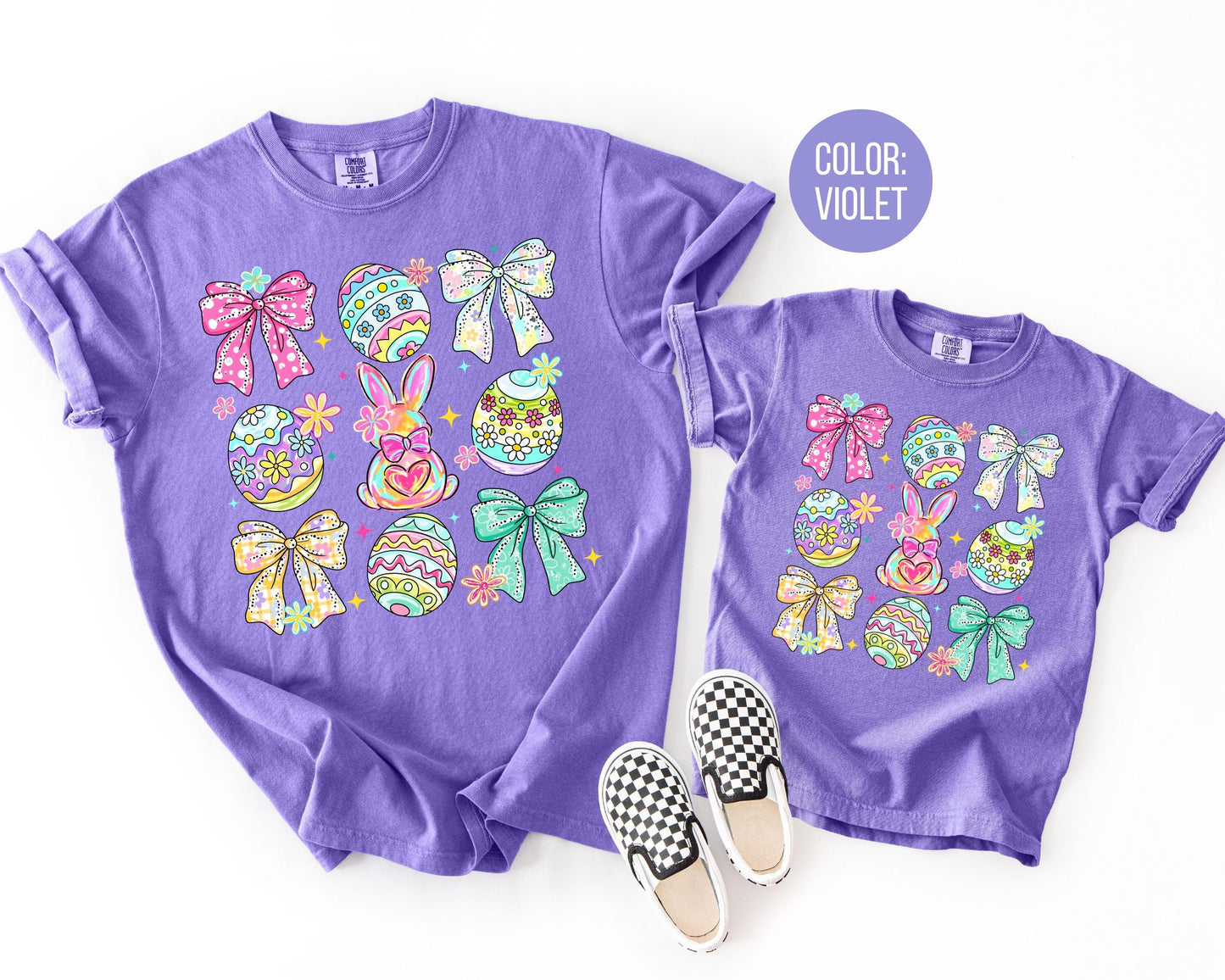 Comfort Colors® Girls Easter Egg Shirt, Kids Coquette Bow Easter Shirts
