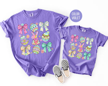 Comfort Colors® Girls Easter Egg Shirt, Kids Coquette Bow Easter Shirts