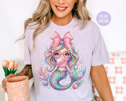 Comfort Colors® Mermaid Blowing Bubble Gum Shirt, Mama and Mini Mermaid Shirts