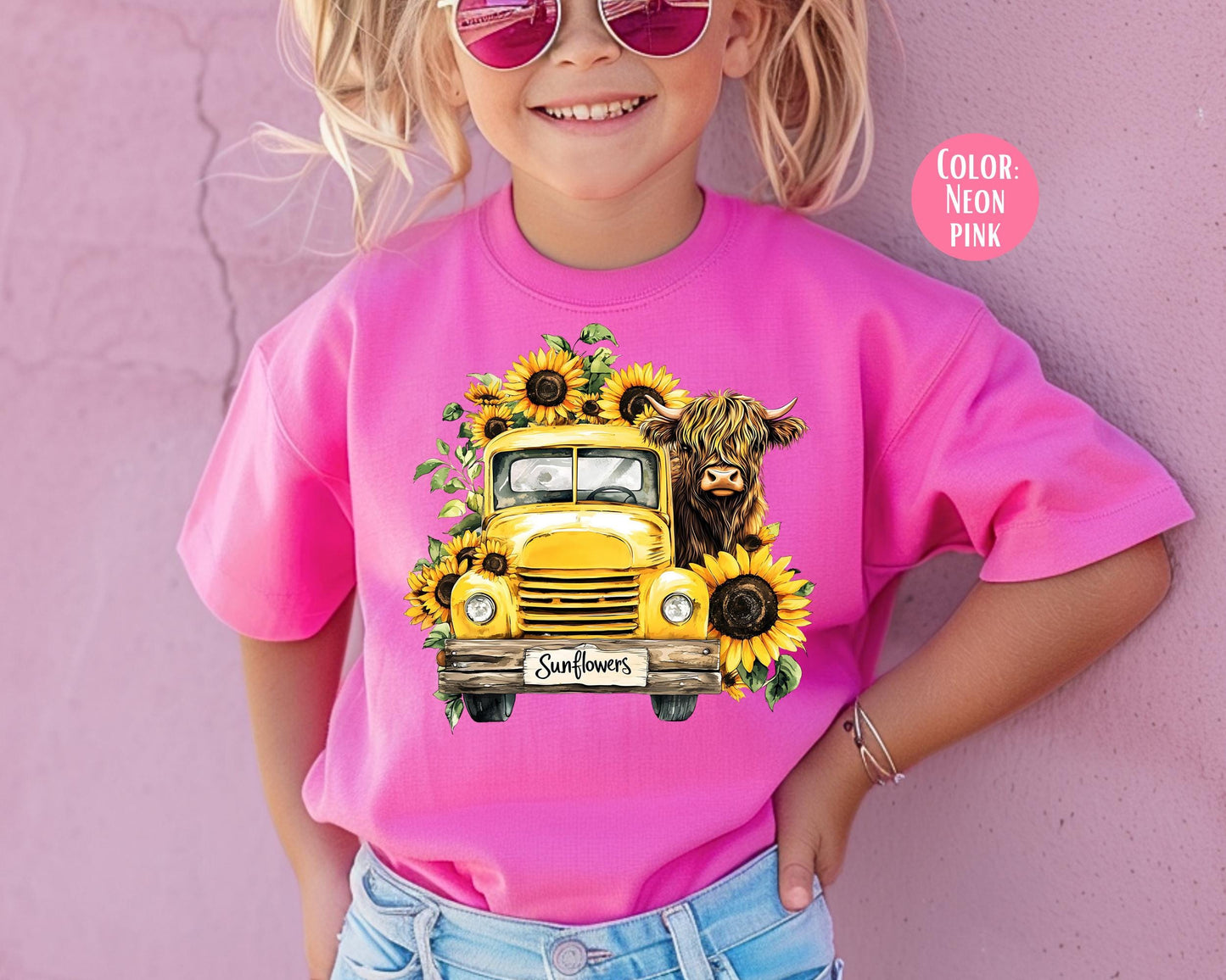 Kids Highland Cow Sunflower Shirt - Comfort Colors® Tee