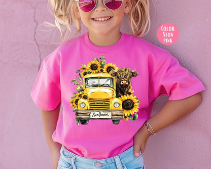 Kids Highland Cow Sunflower Shirt - Comfort Colors® Tee