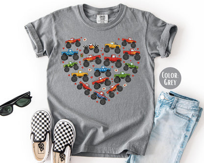 Comfort Colors® Boys Heart Monster Truck Shirt, Kids Valentines Day Shirts