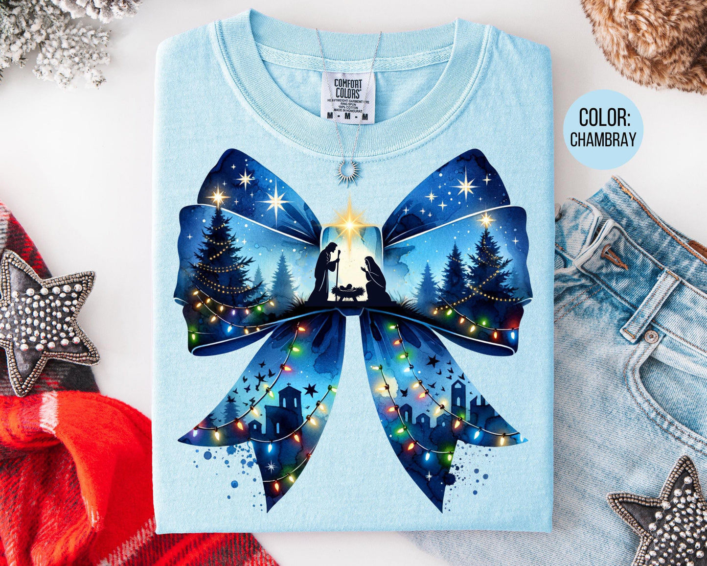 Comfort Colors Birth of Christ Shirt: Nativity Christmas Coquette Shirt