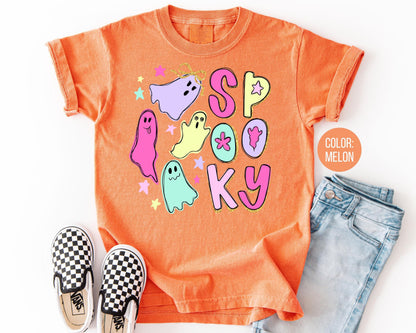 Comfort Colors Spooky Ghost Shirt, Doodle Halloween Tee