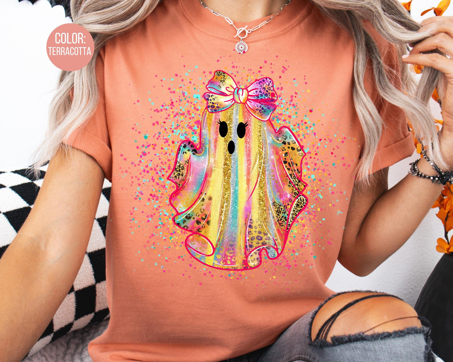Comfort Colors Speckled Leopard Ghost Halloween Shirt