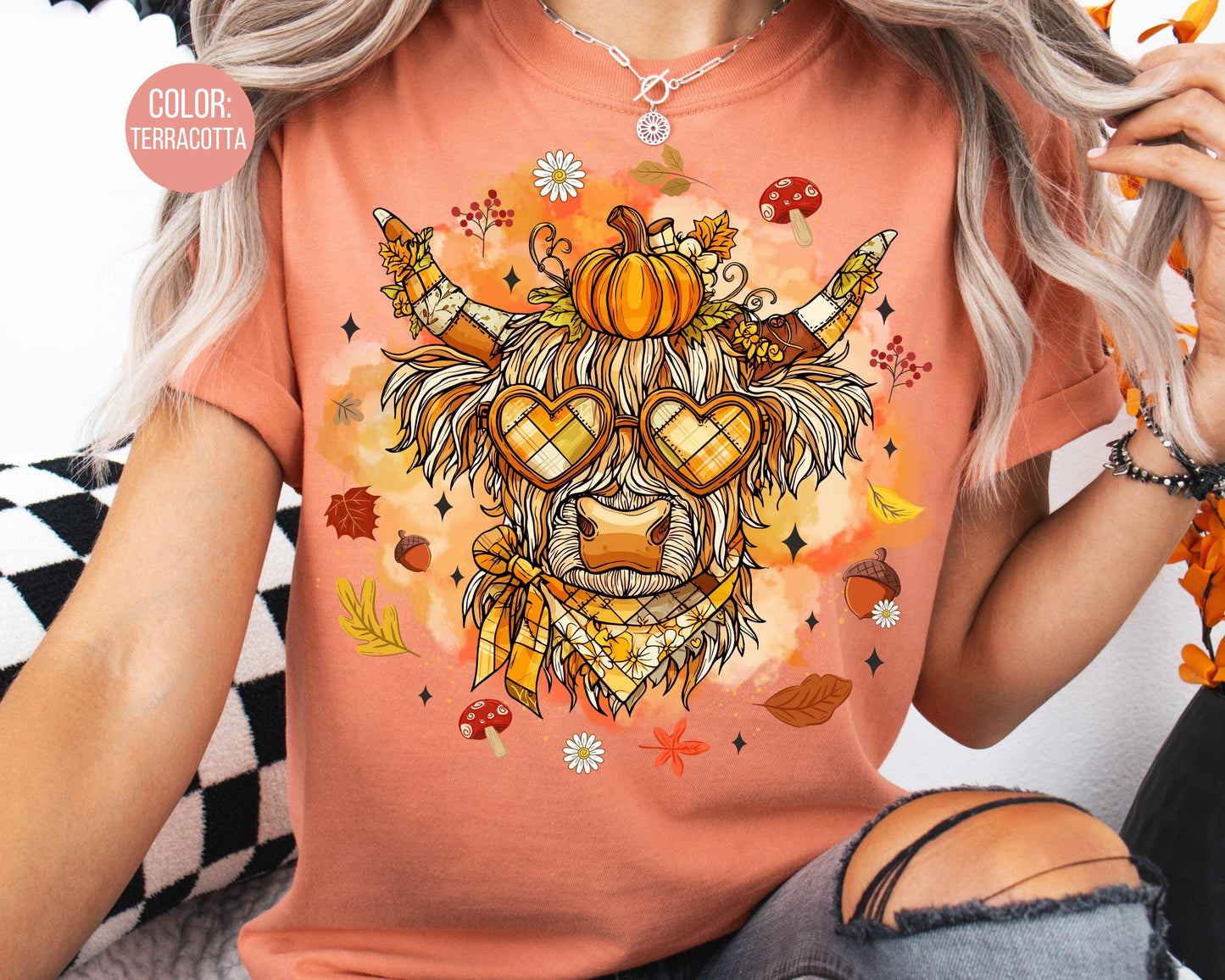 Comfort Colors Kids Highland Cow Shirt - Preppy Western Fall Style