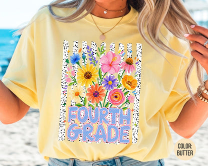 Comfort Colors® Floral Fourth Grade Shirt, 4th Grade Teacher Shirts