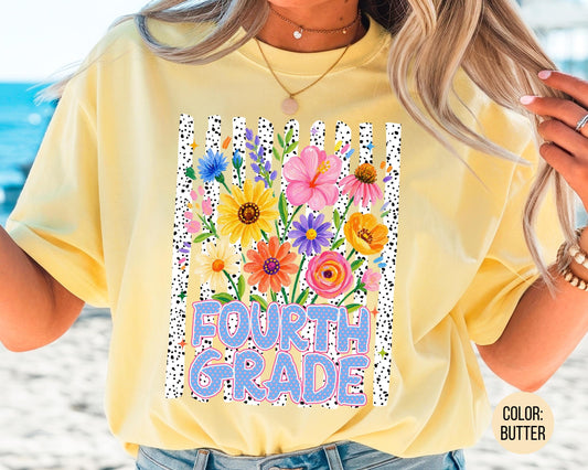 Comfort Colors® Floral Fourth Grade Shirt, 4th Grade Teacher Shirts