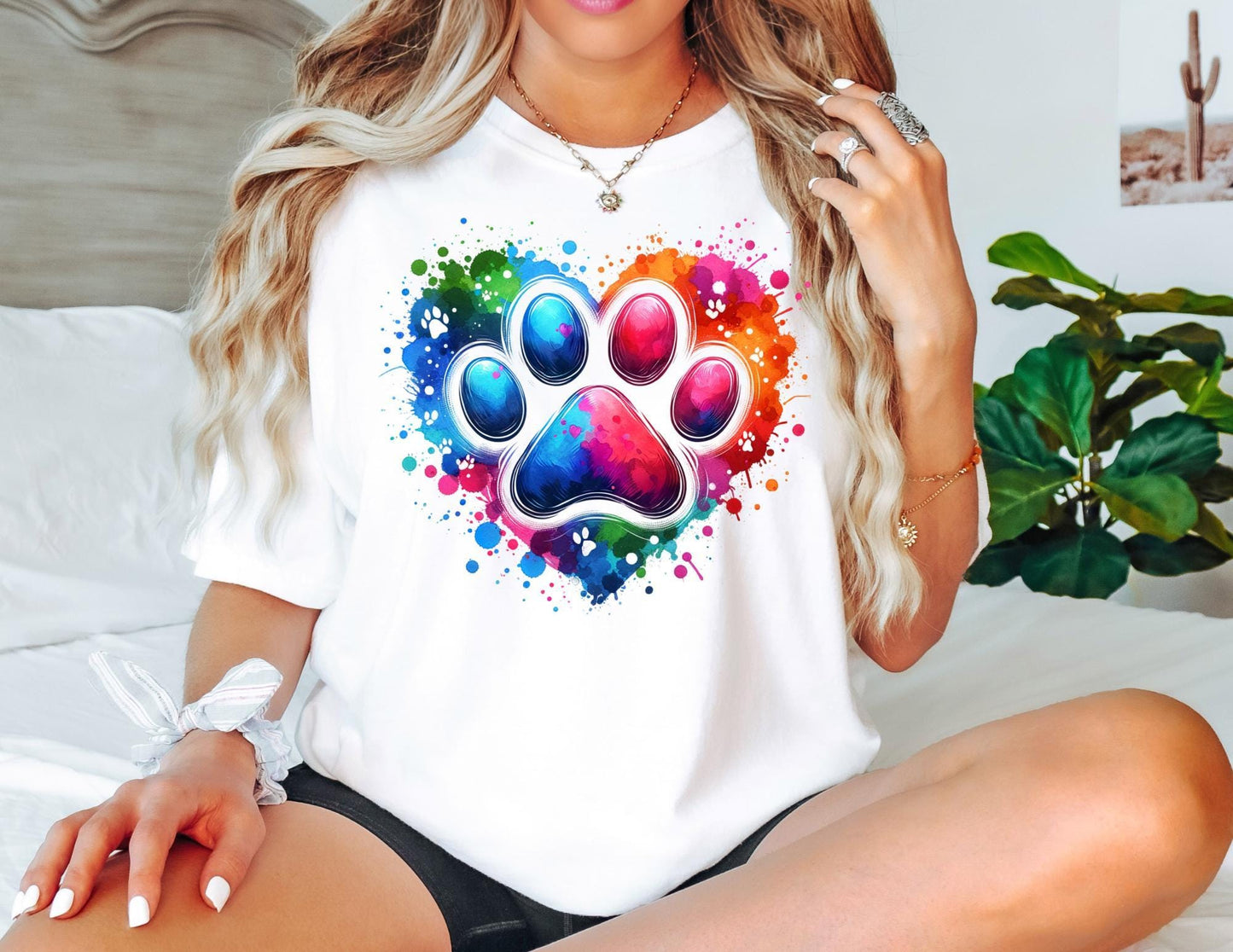 Comfort Colors Dog Paw Valentine Shirt: Watercolor Heart Tee