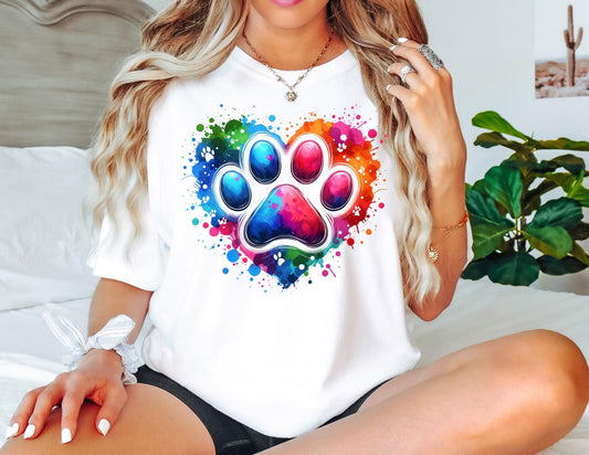Comfort Colors Dog Paw Valentine Shirt: Watercolor Heart Tee