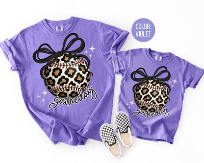 Comfort Colors Girls Leopard Softball Gameday Shirt, Kids Game Day Softball Shirts
