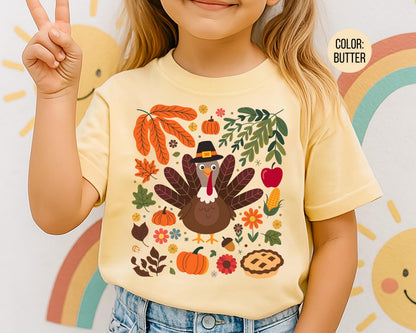 Kids Comfort Colors Thanksgiving Turkey Shirt: Boho Fall Tee