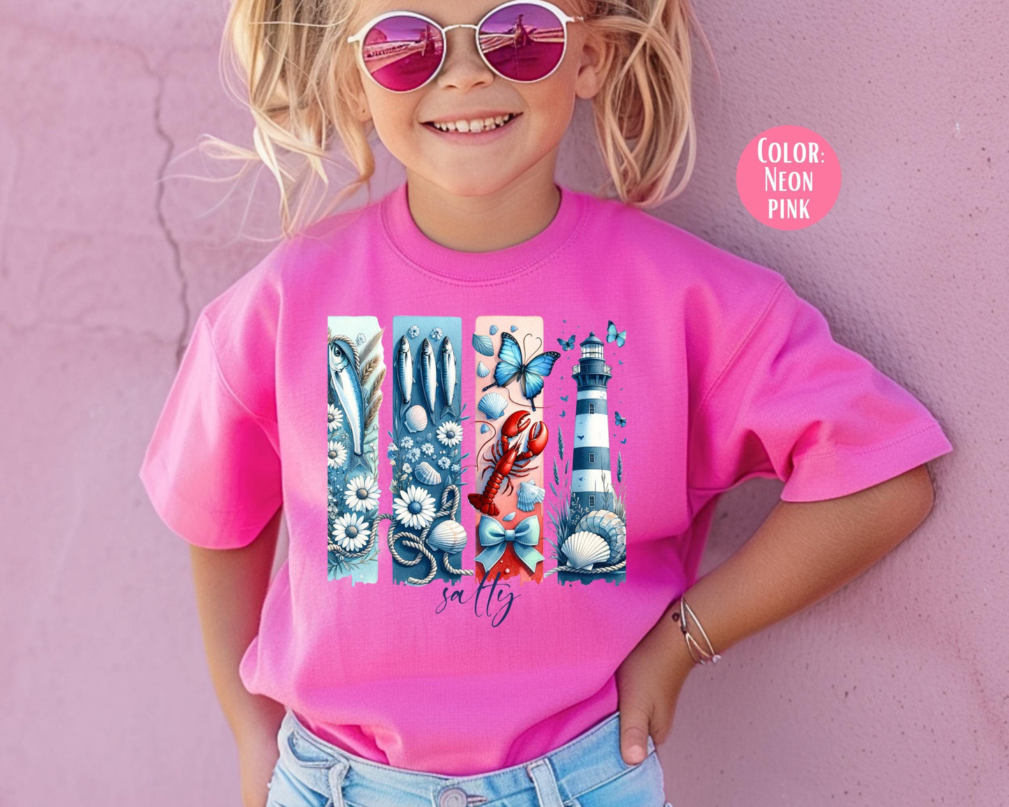 Comfort Colors® Kids Nautical Tee, Trendy Lighthouse Girls Apparel, Cute Salty Shirts, Comfort Colors Beach Shirts