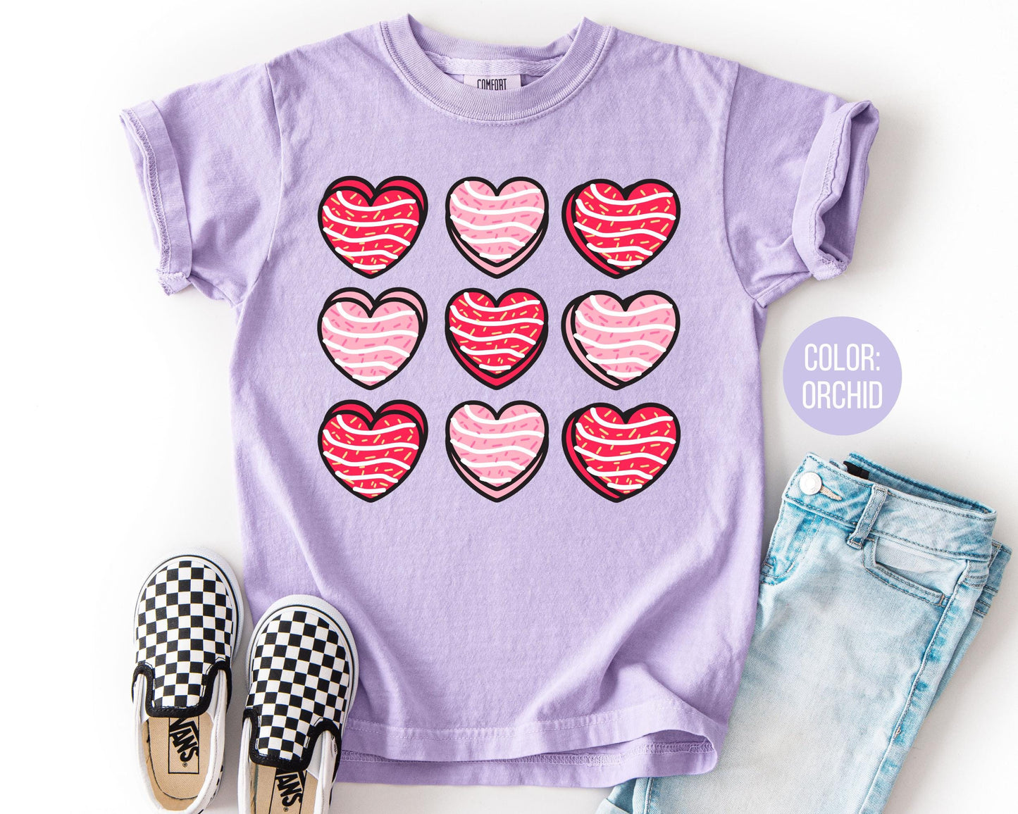 Comfort Colors Girls Heart Cakes Shirt, Mommy and Me Valentine Shirts, Kids Heart Tee