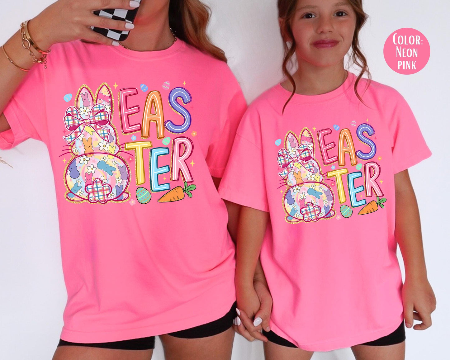 Comfort Colors® Kids Colorful Preppy Easter Bunny Shirt, Girls Easter Shirts