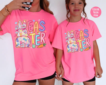 Comfort Colors® Kids Colorful Preppy Easter Bunny Shirt, Girls Easter Shirts