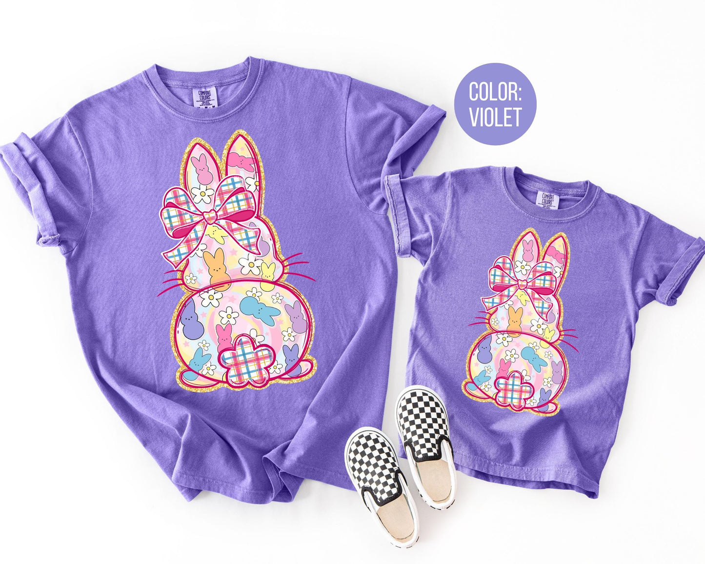 Comfort Colors® Pink Plaid Preppy Bunny Shirt, Adult and Youth Easter Bunny Shirts