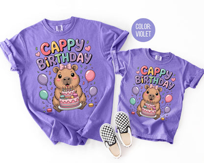 Comfort Colors Cappy Birthday Shirt, Girls Birthday Shirts, Capybara Tee