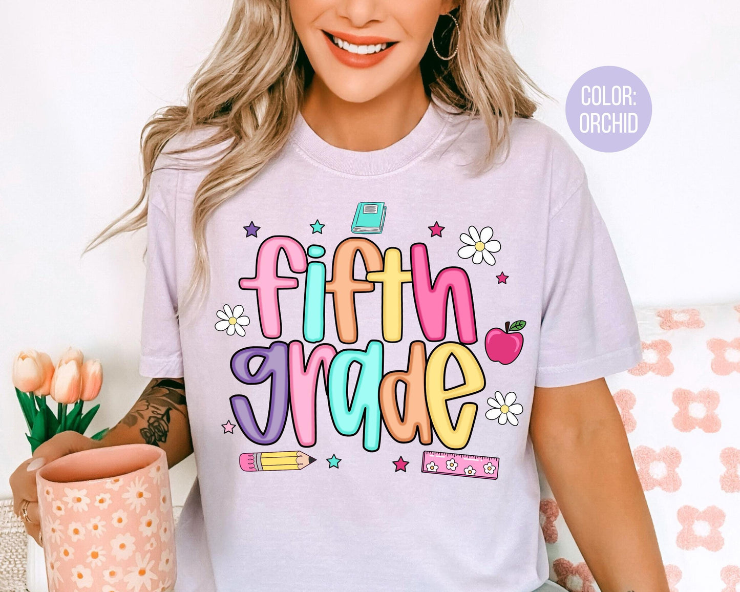 Comfort Colors® Colorful Preppy Fifth Grade Shirt, 5th Grade Teacher Shirts
