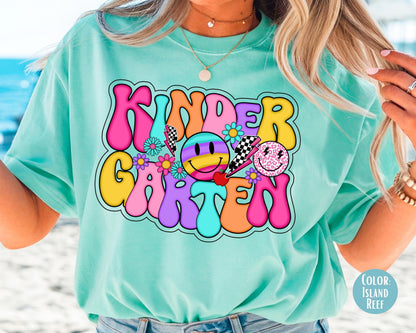 Comfort Colors® Smiley Retro Kindergarten Shirt, Kindergarten Teacher Shirts