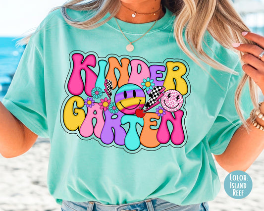 Comfort Colors® Smiley Retro Kindergarten Shirt, Kindergarten Teacher Shirts