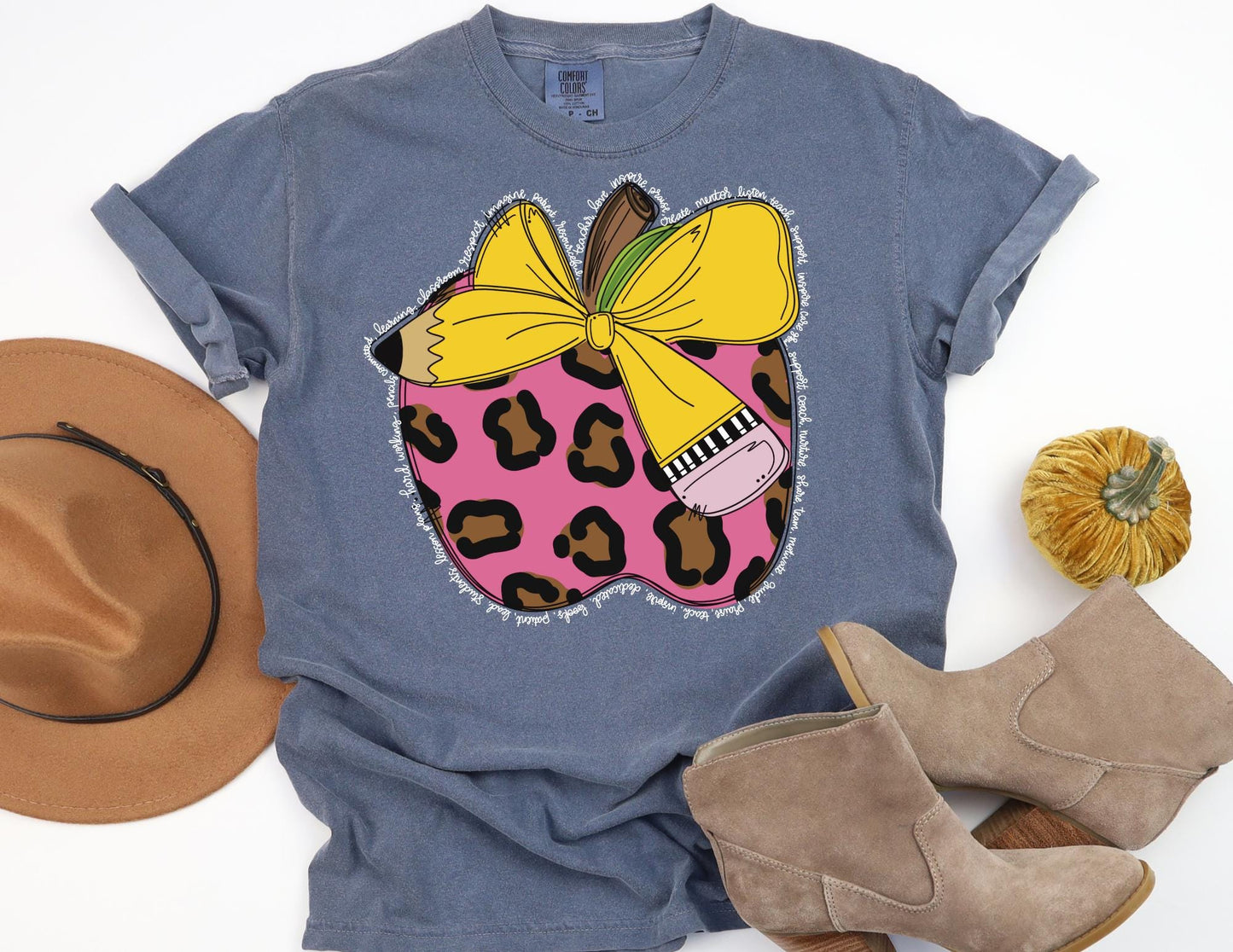 Comfort Colors Teacher Shirt: Leopard Apple Tee